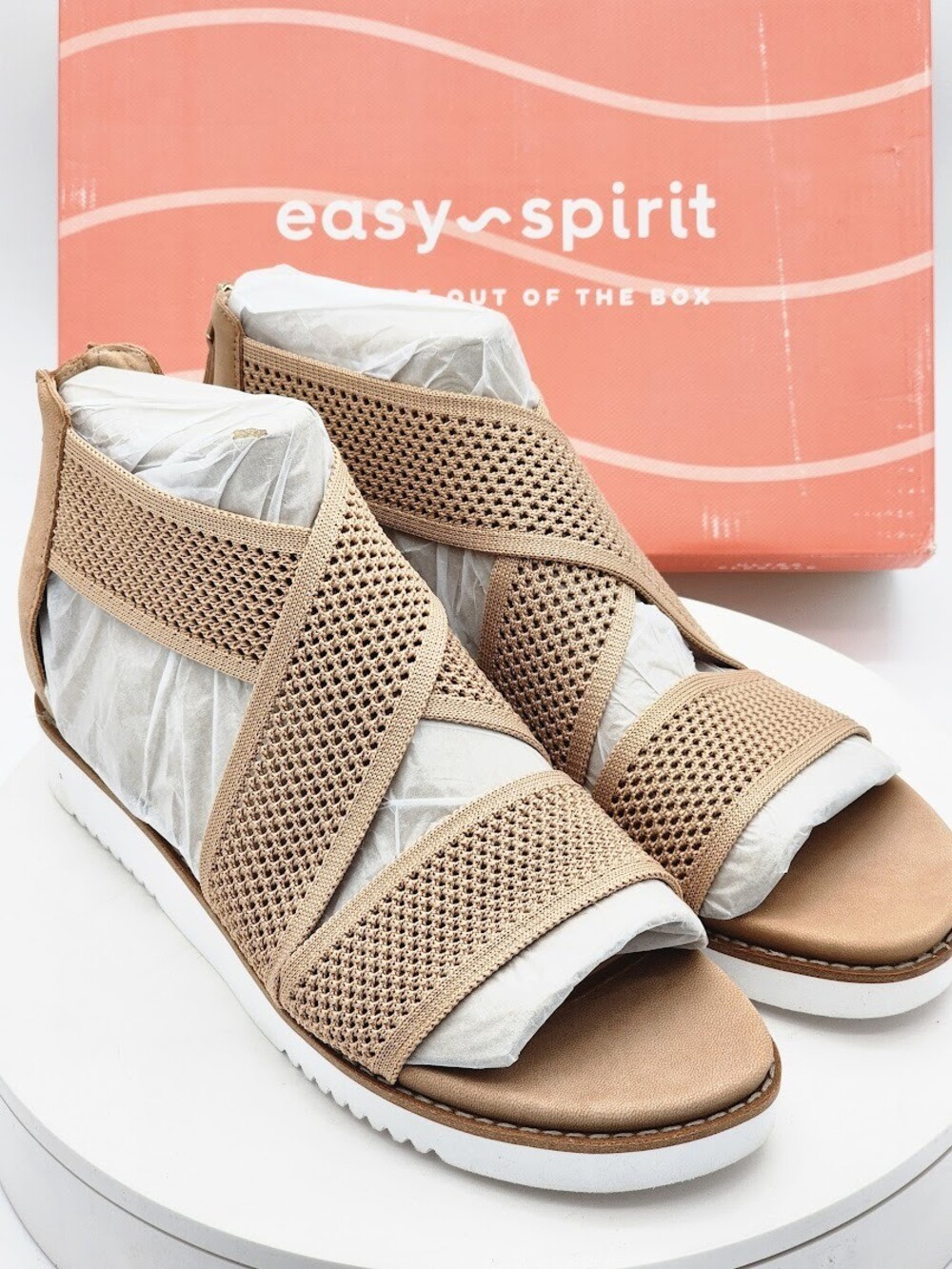 Easy Spirit Wander2 Light Natural Knit Wedge Sandals Women’s Size 11 M